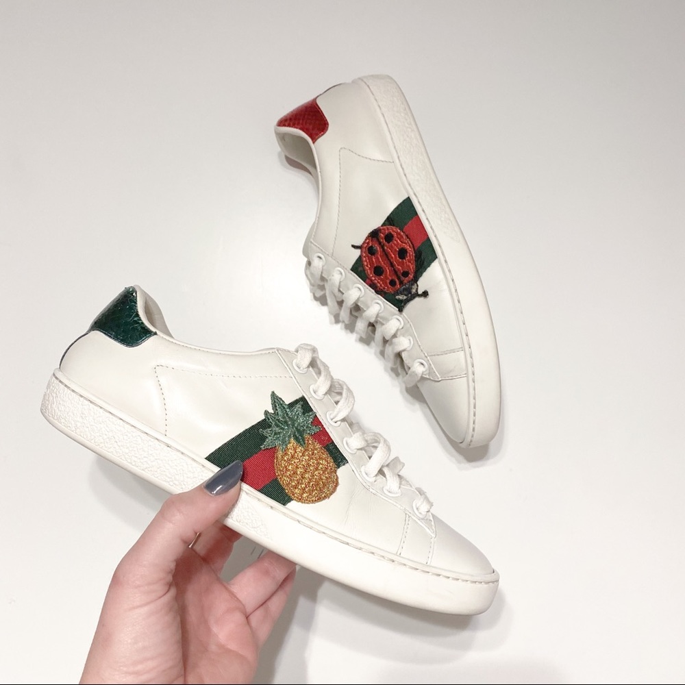 GUCCI Ace Sneaker Pineapple Ladybug White Leather